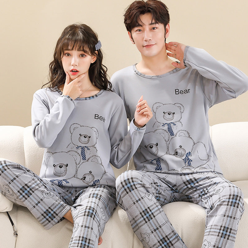 Couple Pajamas Long Sleeve Knitted Cartoon Casual Homewear Suit