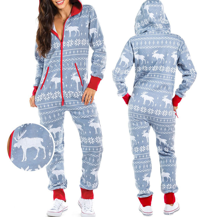 One-piece Pajamas Women Autumn And Winter Couples Hooded Home Service Jumpsuit