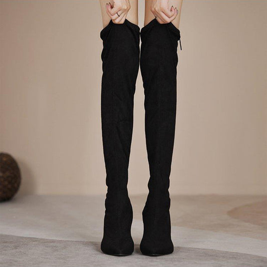 Over The Knee Boots High Heel Suedette Slip On Sock Boots Women Shoes