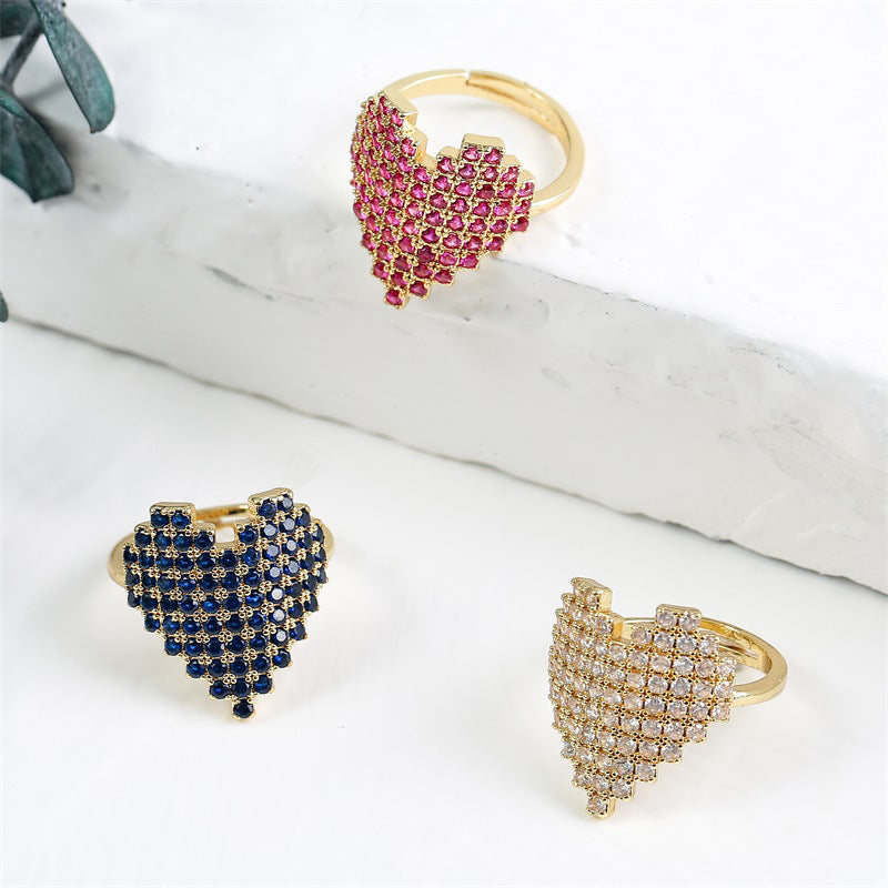 Trendy Heart-Shaped Personality Crystal Open Ring