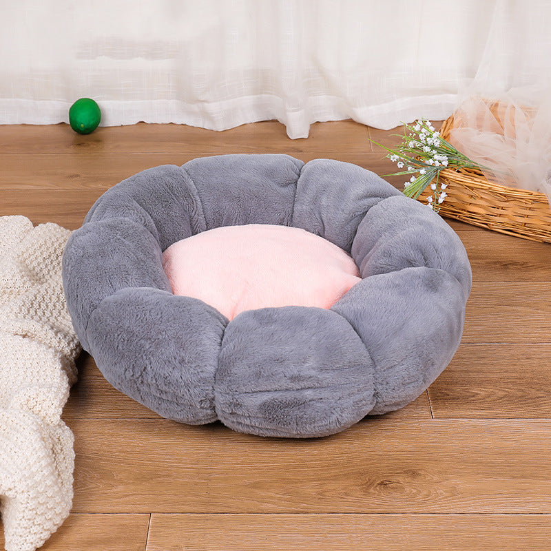 Autumn Winter Plus Velvet Thick Round Flower Cat Litter Kennel