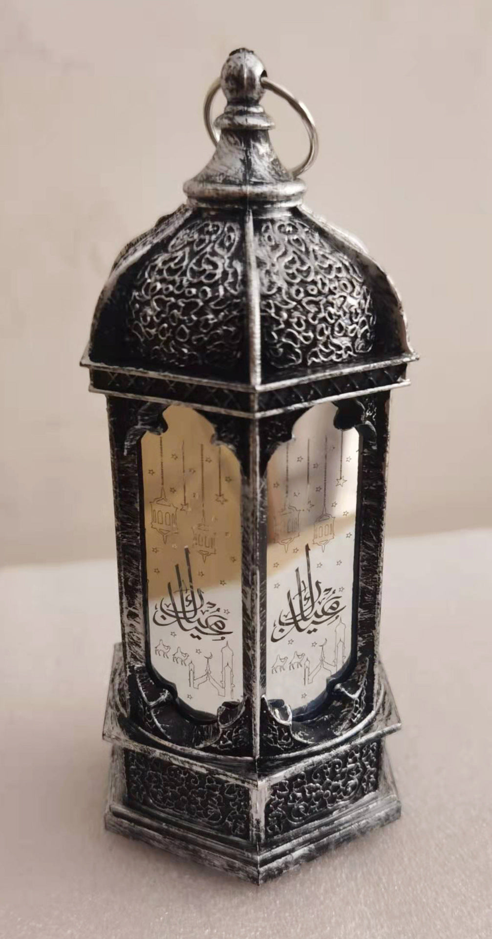 Electronic Luminous Ornament Christmas Retro Hexagonal Glass Wind Lamp