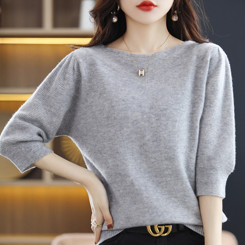 Crew Neck Loose Thin Meat Cover Seven Points Short Sleeve Female