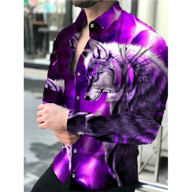 Large Size Men's Casual Fashion 3D Digital Printing Long Sleeve Shirt