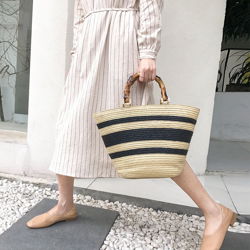 Women's Straw Stripe Casual Woven Bag