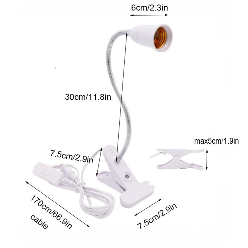 LED Grow Light 360 Degrees Flexible Desk Lamp Holder E27 Base Light Socket Gooseneck Clip-On Cable With On Off