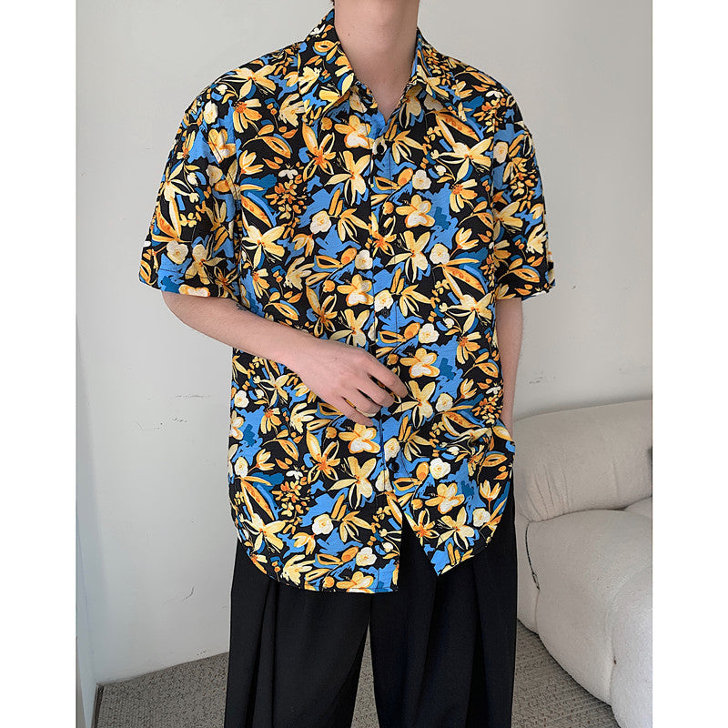 Vintage Full-page Print Men's Short-sleeved Shirt