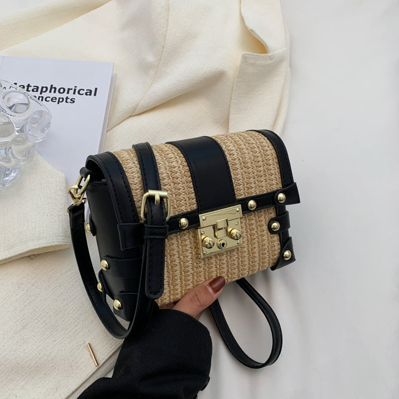 Mini Rivet Straw Crossbody Bags For Women 2022 Summer Trendy Designer Lady Travel Beach Purses And Handbags Female Shoulder Bag