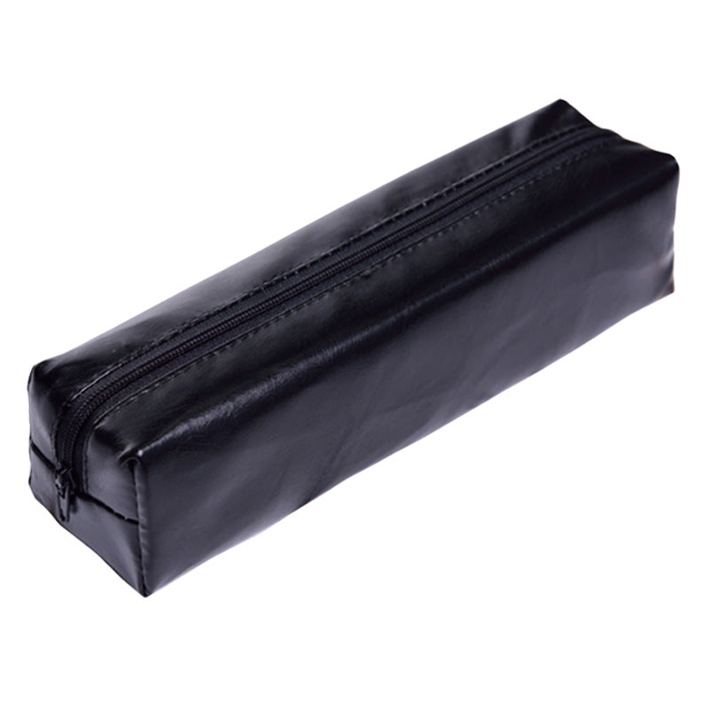 Solid Color Pu Leather Cosmetic Pencil Case Women's Zipper Bag