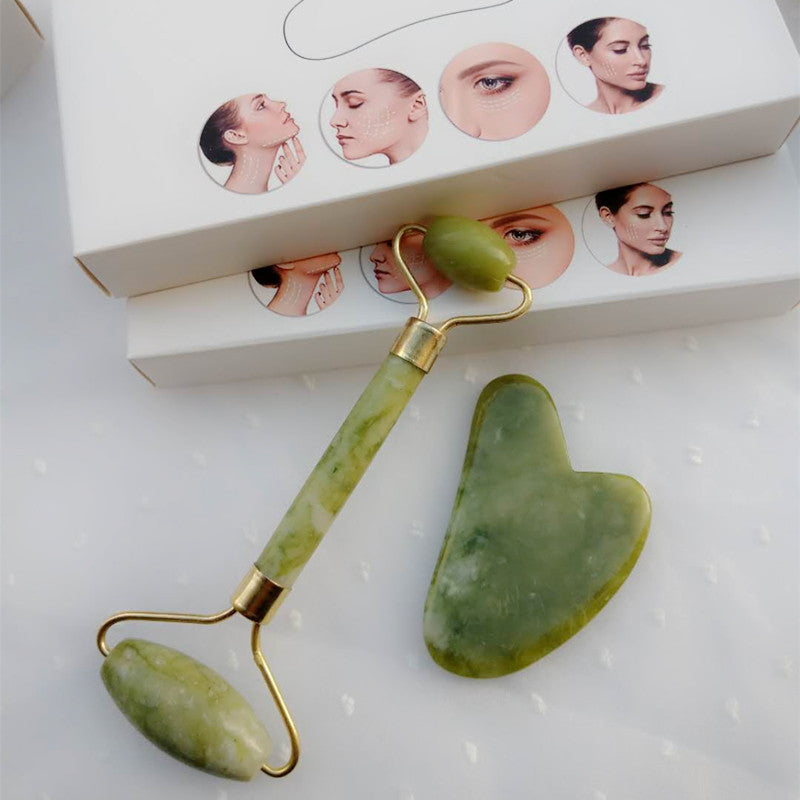 Natural Powder Crystal Jade Roller Beauty Face-lifting Double-head Massager