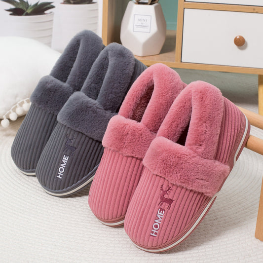 Winter Warm Shoes Women Men Couples Deer Embroidery Home Slippers Bedroom Indoor Shoes