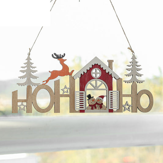 Christmas English Alphabet Card Snowman Elk Wooden Pendant