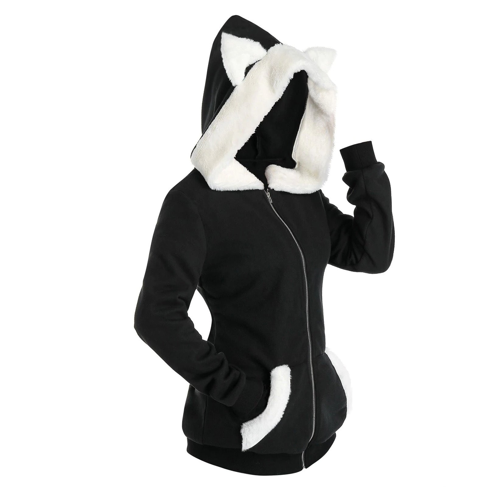 Plush Cat Ears Contrast Stitching Hooded Plush Sweater