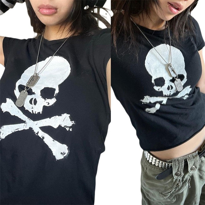 Women's Polyester Skull Short-sleeved Shirt