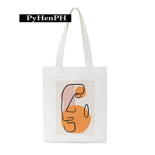 Simple Face Print Canvas Bag