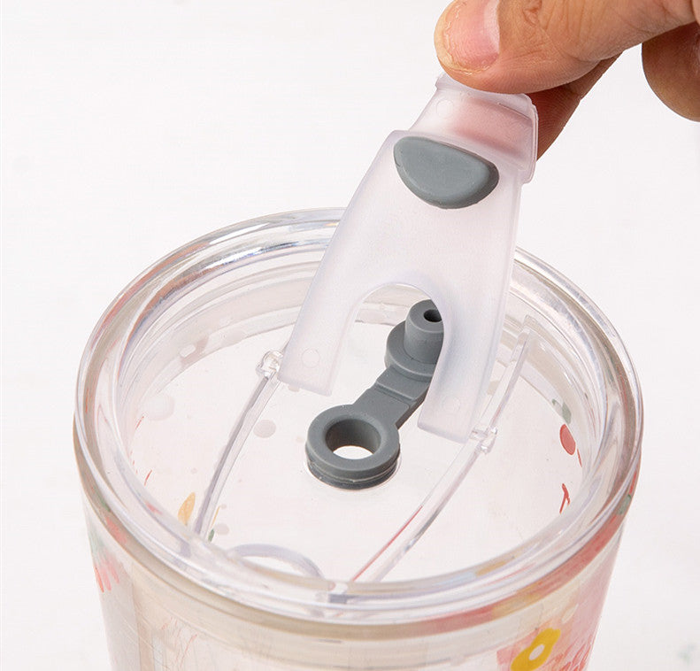 Cute Large-capacity Straw Glass With Lid Scale