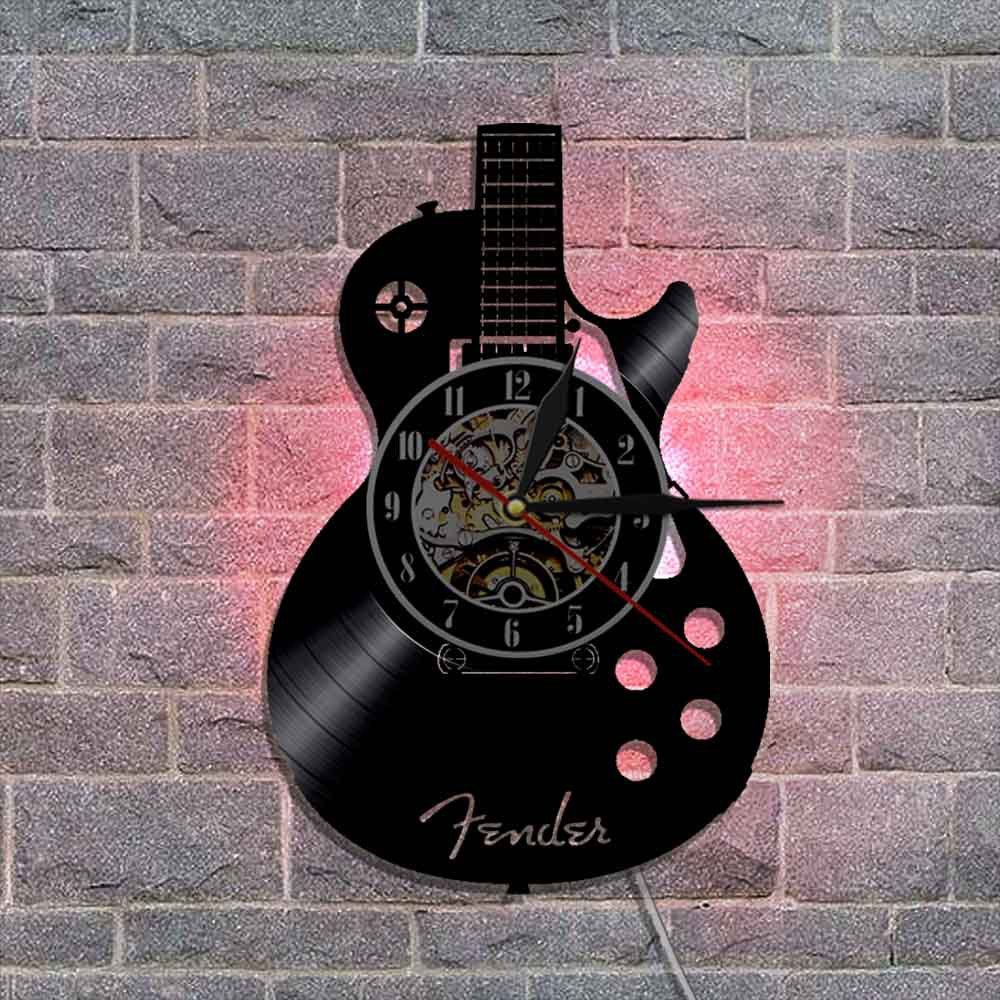 Living Room Study Retro Guitar Vinyl Record Wall Clock