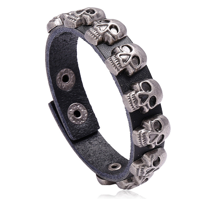 Men's Personality Skull Leather Halloween Bracelet