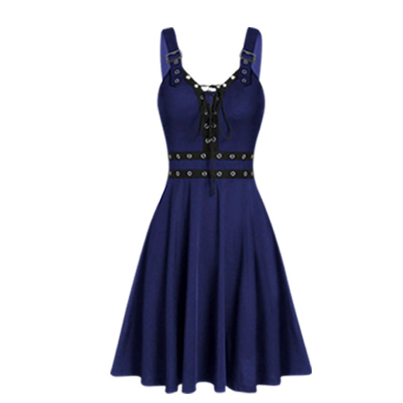 Gothic Punk Mosaic Strap Suspender Dress Women