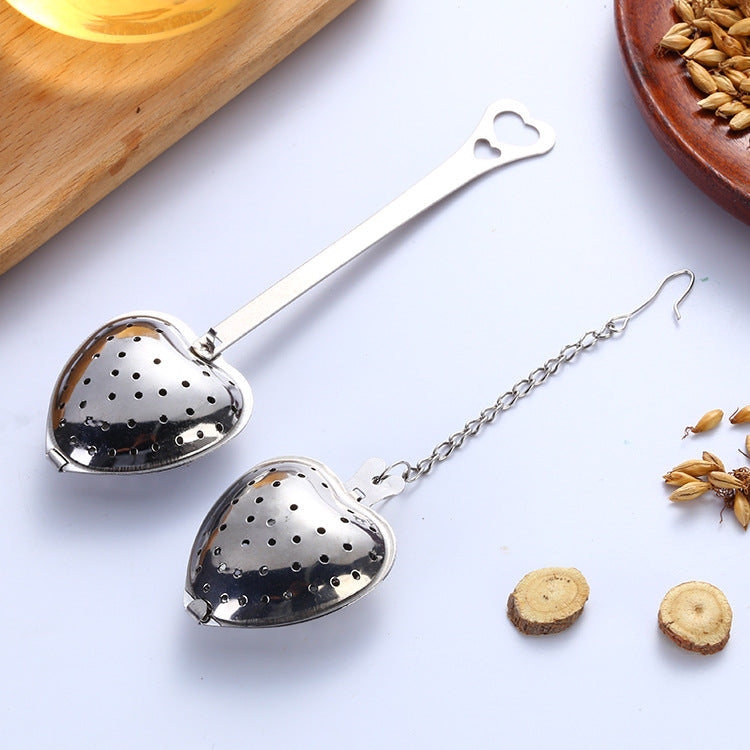 Stainless Steel Tea Filter With Chain Metal Herb Spice Strainer Spoon Heart Shaped Tea Infuser Seasoning Ball Teaware