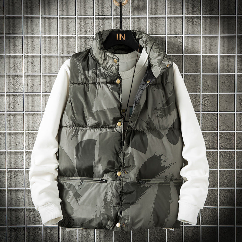 Men's Down Cotton Camo Stand Collar Vest Jacket