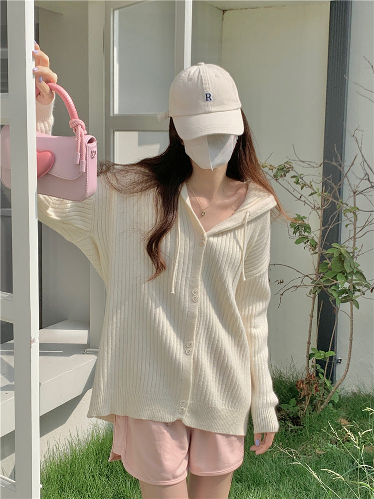 Niche Design Sense Simple Solid Color Loose Hooded Sweater