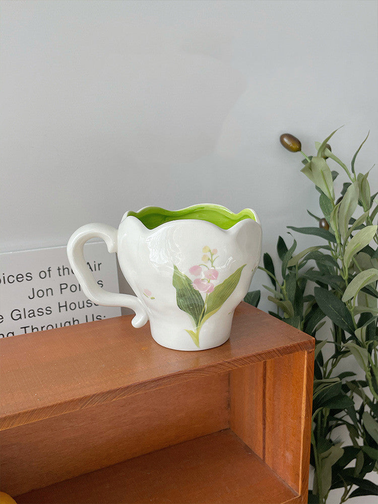 Vintage Hand-kneaded Ceramic Tulip Lily Of The Valley Flower Water Cup