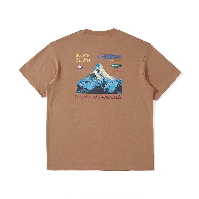 Snow Mountain Print Retro Couple T-Shirt Loose
