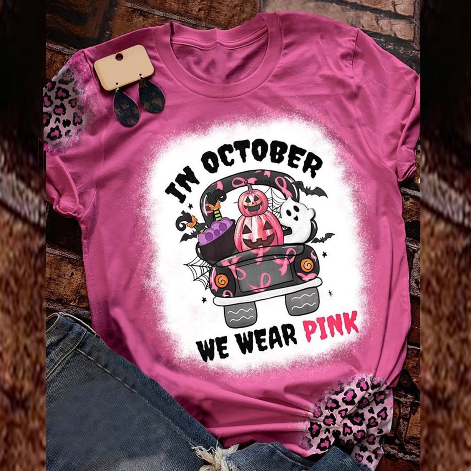 Cross-border Women's European And American Breast Day Halloween Printed Knit T-shirt Ladies Top