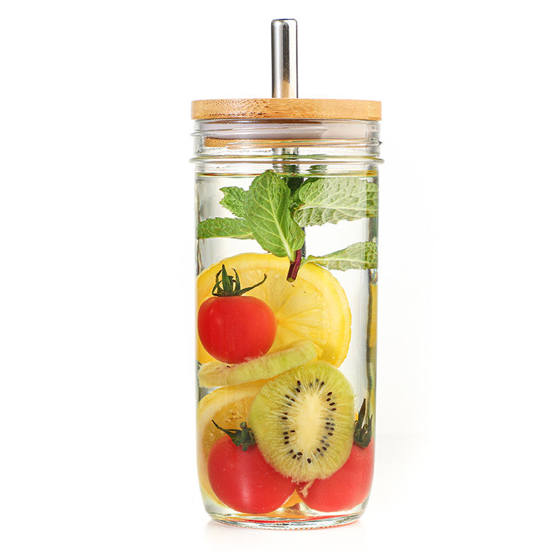 With Straw Hole Glass Bottle Mason Drinking Cup