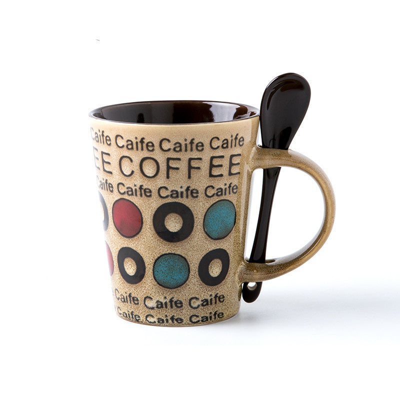 Trendy Ceramic Coffee Milk Mug With Lid Spoon