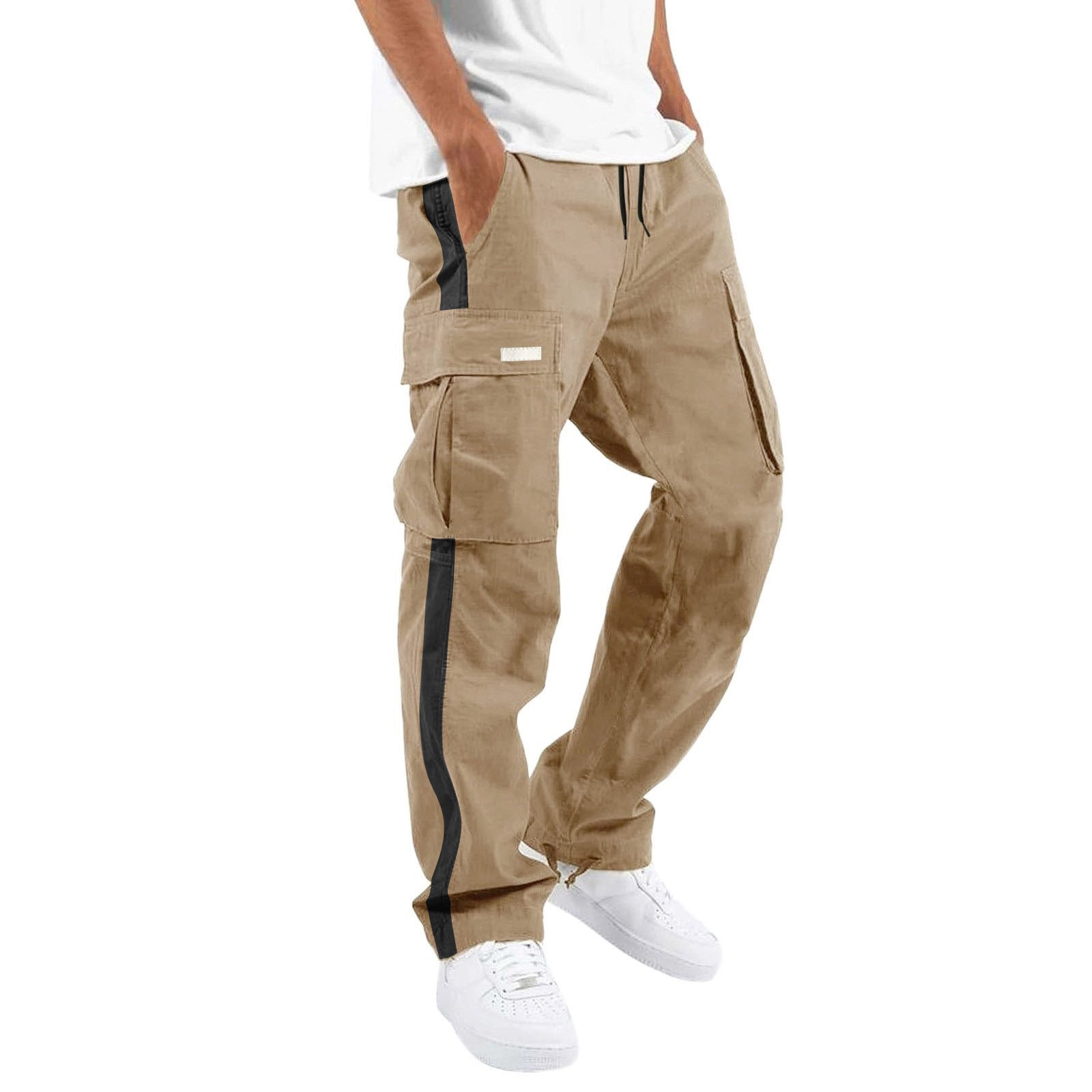 Men's Fashion Casual Drawstring Drawstring Pocket Color Blocking Pants