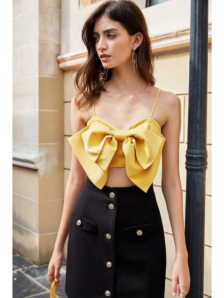 Halter Vest Female Outside Wear Ins Bow Yellow Wipe Bra Shoulder Top