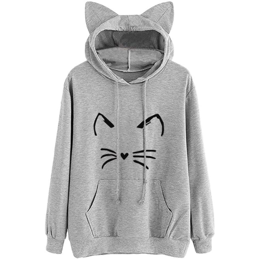 Cat Printing Ear Hooded Women's Sweater