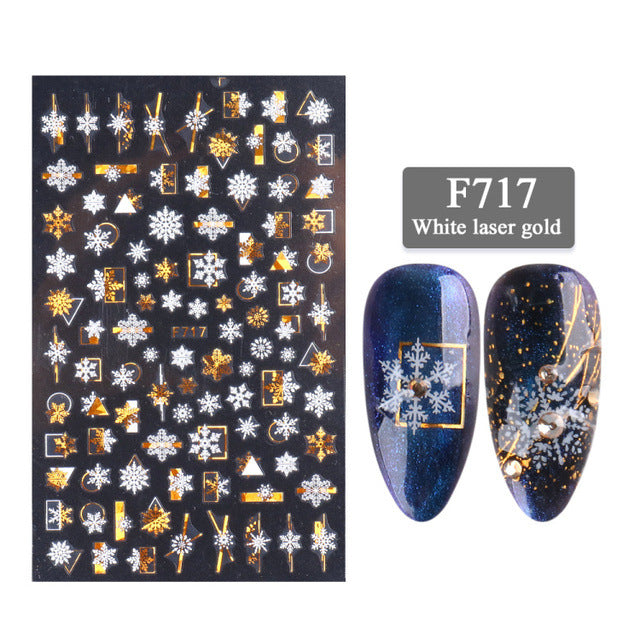 New Nail Stickers 3D Christmas Series Two-color Golden Laser Snowflake Thin Stickers Nail Art Design Nail Art Stickers