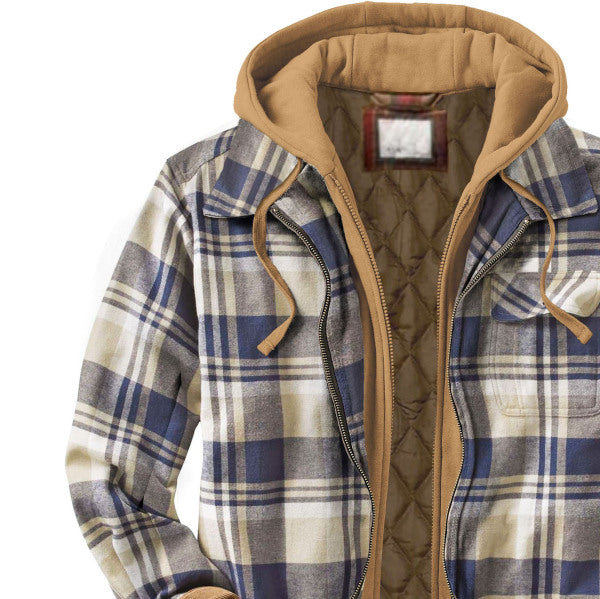 Men's Casual Check Long Sleeve Hooded Jacket