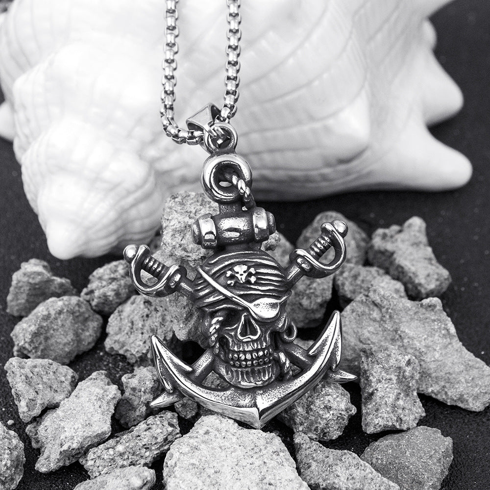 European And American Retro Halloween Skull Ghost Head Anchor Necklace