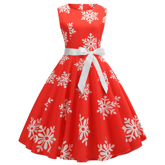 Christmas Retro Women's Printed Sleeveless Dress