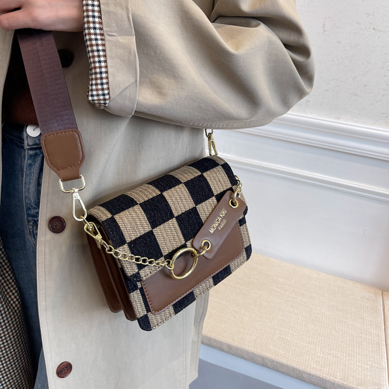 Checkerboard Mini Fabric Flap Crossbody Sling Bags For Women 2022 Luxury Brand Design Handbag Simple Shoulder Bag Handbags Tiny