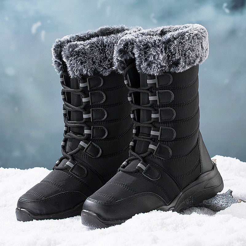 Winter Snow Boots Lace-up Platform Boots Fuzzy Shoes Women