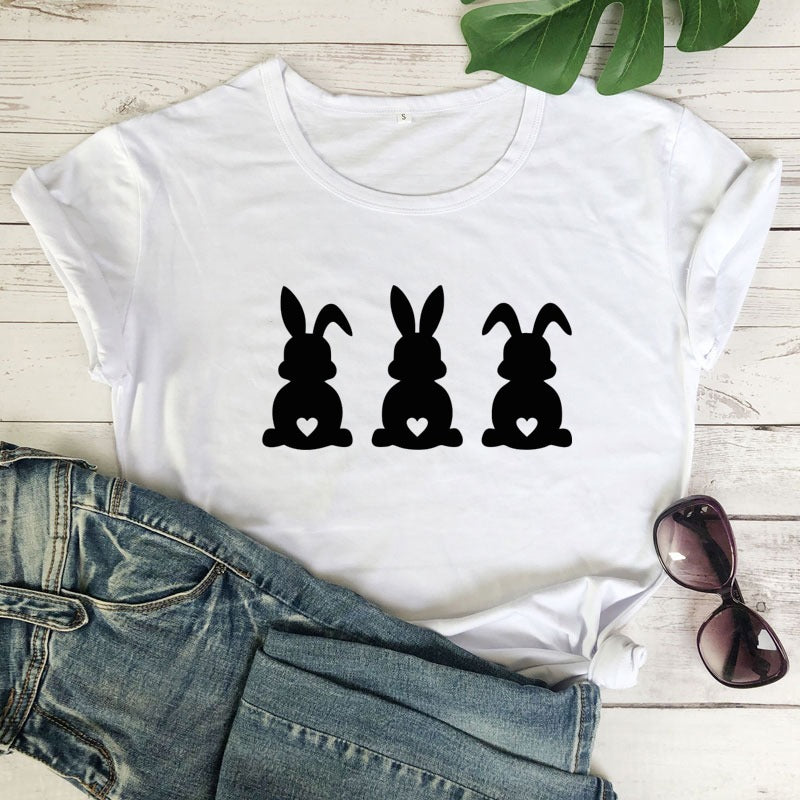 Women's Fashion Easter Rabbit Printed Short-sleeved T-shirt