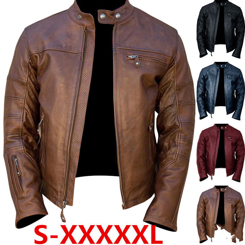 European And American Fashion Men's Slim Short Zipper Leather Jacket