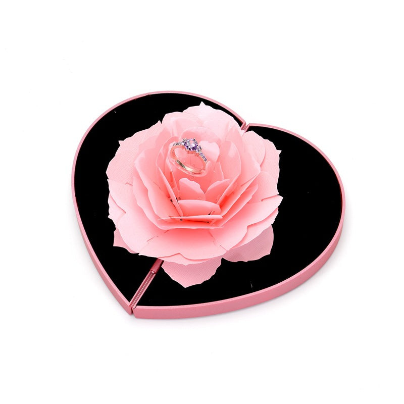 Heart-shaped Rose Flower Rotating Ring Box Valentines Day Gift