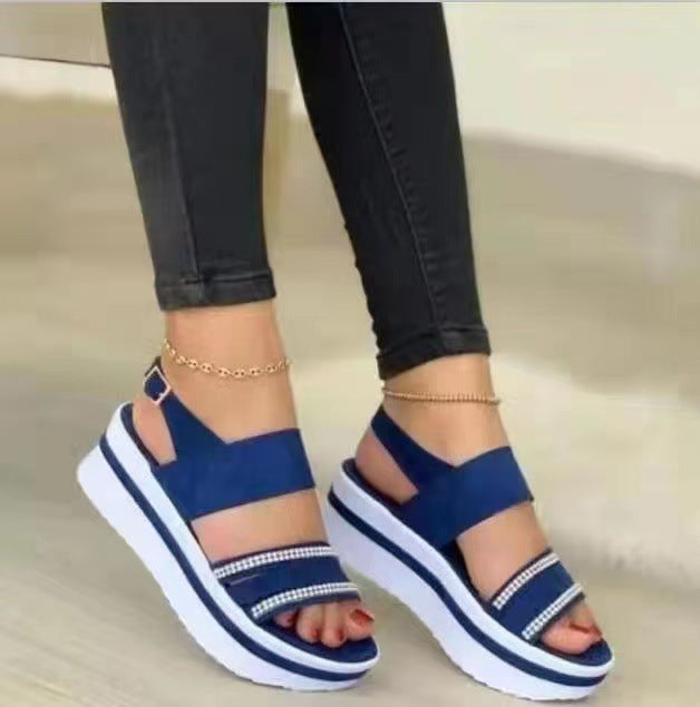 Summer Flats Sandals Platform Women Walking Shoes With Rhinestone Design