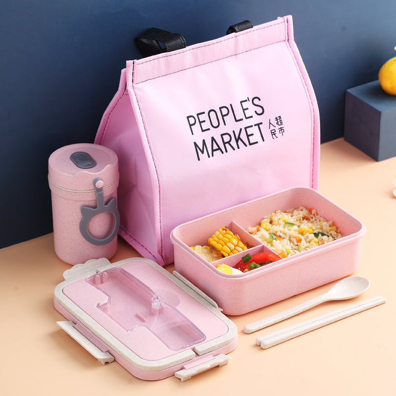 Portable Microwave Wheat Insulated Lunch Box With Lid