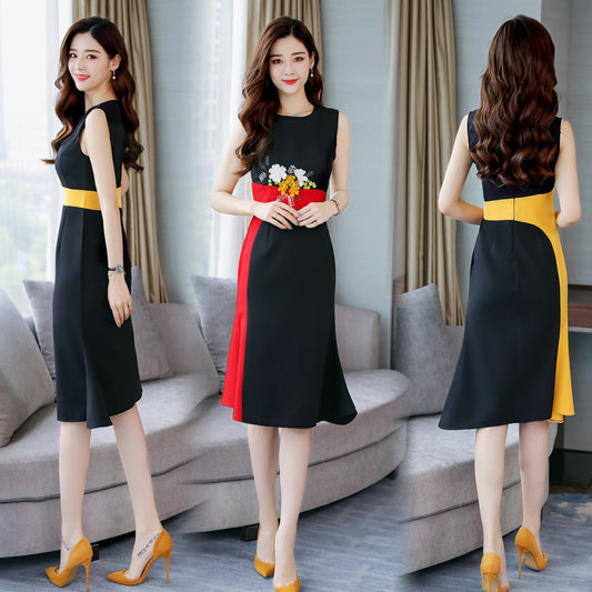 Round-collar Pure-color Dress