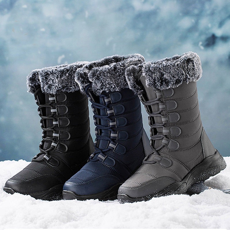 Winter Snow Boots Lace-up Platform Boots Fuzzy Shoes Women