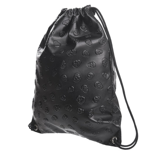Leather Drawstring Pocket Pu Backpack Pure Black Skull Storage Gift Bag