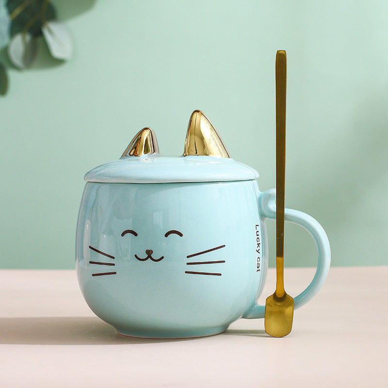 Cat Ceramic Phone Holder Mug With Cover And Spoon