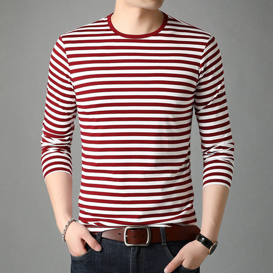 Fashion Stripes Men's Round Neck Cotton Striped Top